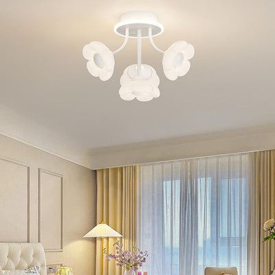 Contemporary Creative Flower PE Shade Iron Frame LED Semi-Flush Mount Ceiling Light For Bedroom