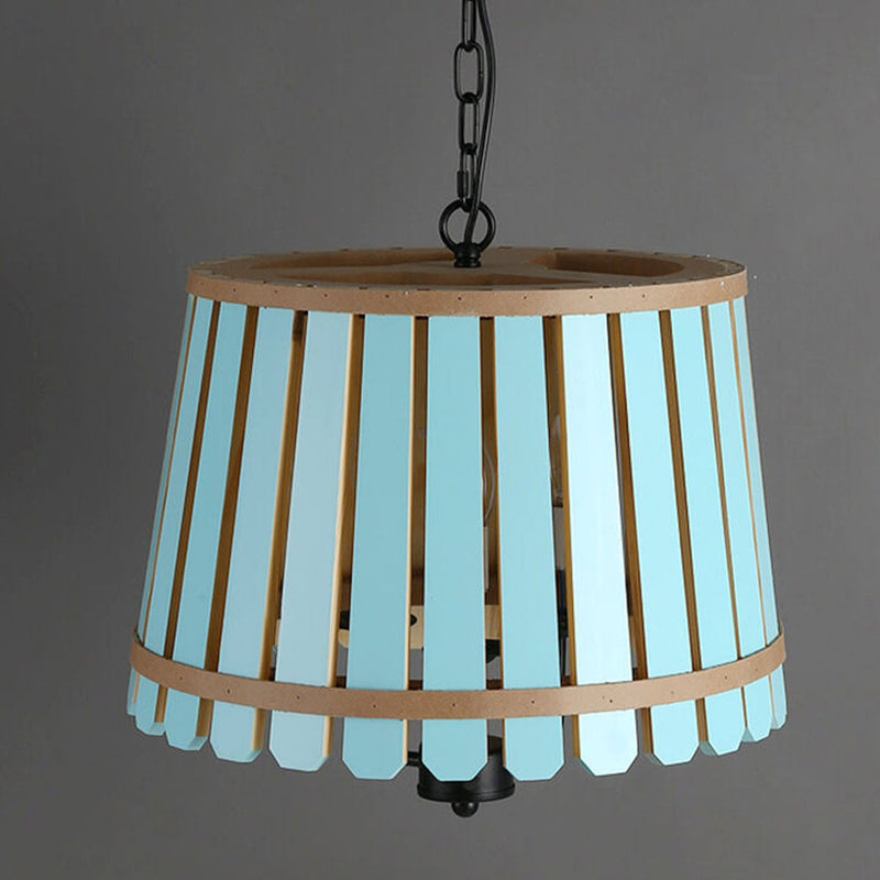 Modern Colored Wooden Barrel Dome 3 Light Chandelier