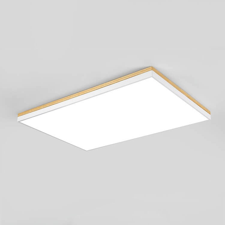 Moderne minimalistische LED-Deckenleuchte zur flachen Montage aus massivem Holz und Acryl in quadratischer Rechteckform für das Wohnzimmer 