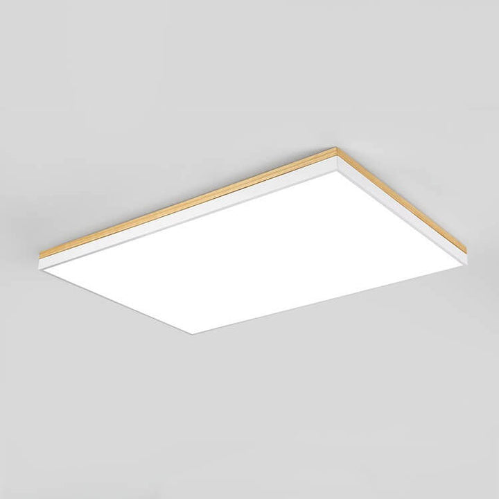 Moderne minimalistische LED-Deckenleuchte zur flachen Montage aus massivem Holz und Acryl in quadratischer Rechteckform für das Wohnzimmer 