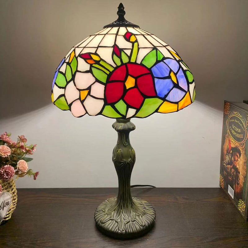 Lampe de table à 1 lumière en verre teinté en alliage Tiffany 