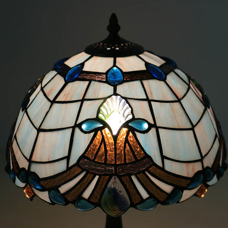 Tiffany Curved Lucite Beads Stained Glass 1-Light Table Lamp