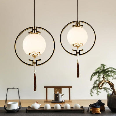 Modern Chinese Glass Ball Circle 1-Light Pendant Light