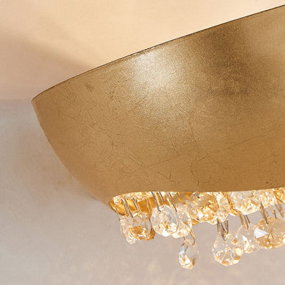 Modern Luxury Round Pot Iron Crystal Gold 2-Light Wall Sconce Lamp