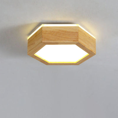 Moderne einfache LED-Deckenleuchte mit sechseckiger Geometrie aus Holz