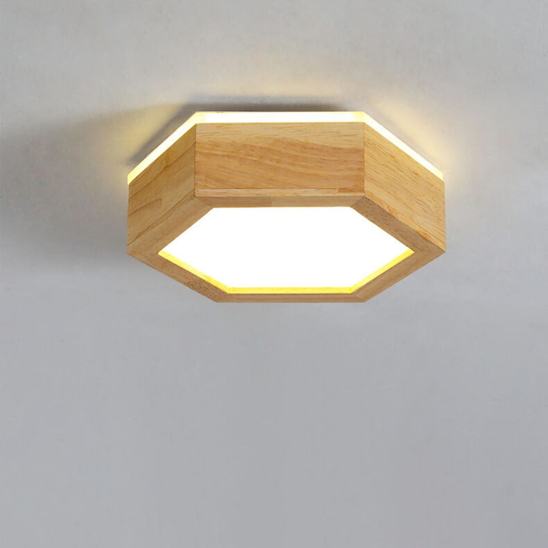 Modern Simple Wooden Hexagonal Geometry LED Flush Mount Ceiling Light