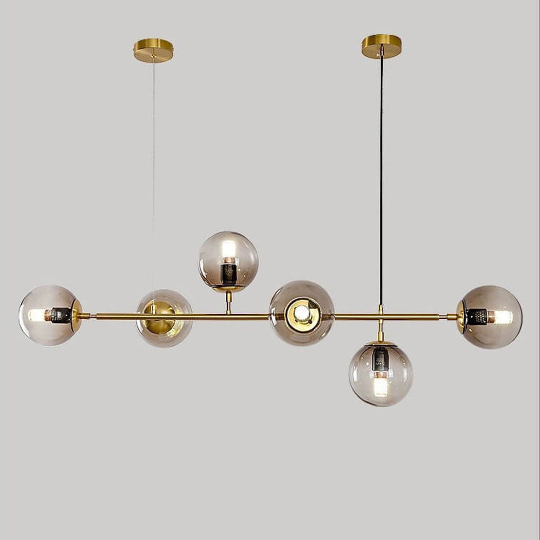 Moderner minimalistischer langer Glas-Rundkugel-Insel-Leuchter 6-flammiger Kronleuchter 