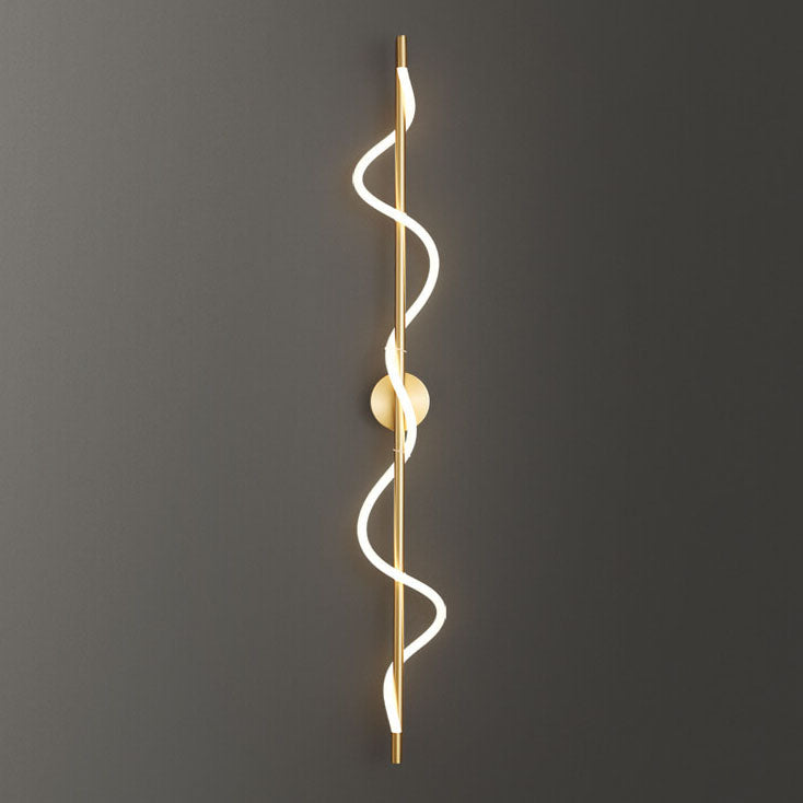 Modern Minimalist Copper-Plated Iron Twist Curve Long Bar Copper LED Wall Sconce Lamp For Living Room