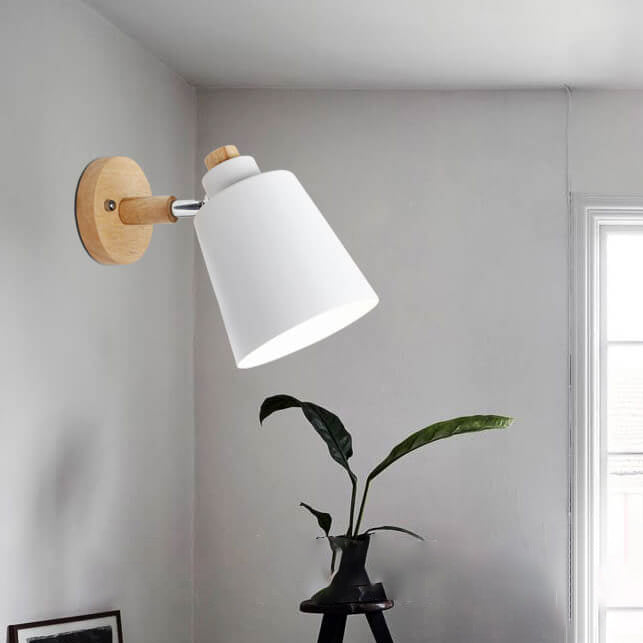Applique murale 1 lumière avec abat-jour en forme de baril macaron minimaliste et châssis en bois 
