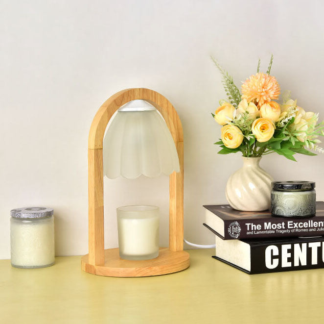 Modern Wood Ring Glass Shade 1-Light Dimmer Melting Wax Table Lamp