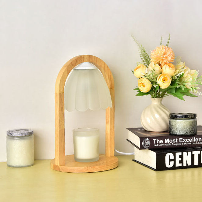 Lampe de Table à Cire Fondue avec Abat-jour en Verre et Anneau en Bois Moderne à Intensité Variable 1 Lumière 