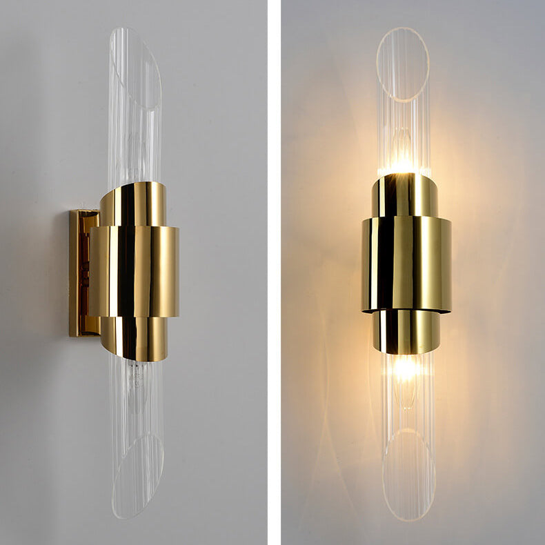 Applique Murale à Colonne en Verre en Acier Inoxydable Moderne de Luxe avec 2 Lumières 