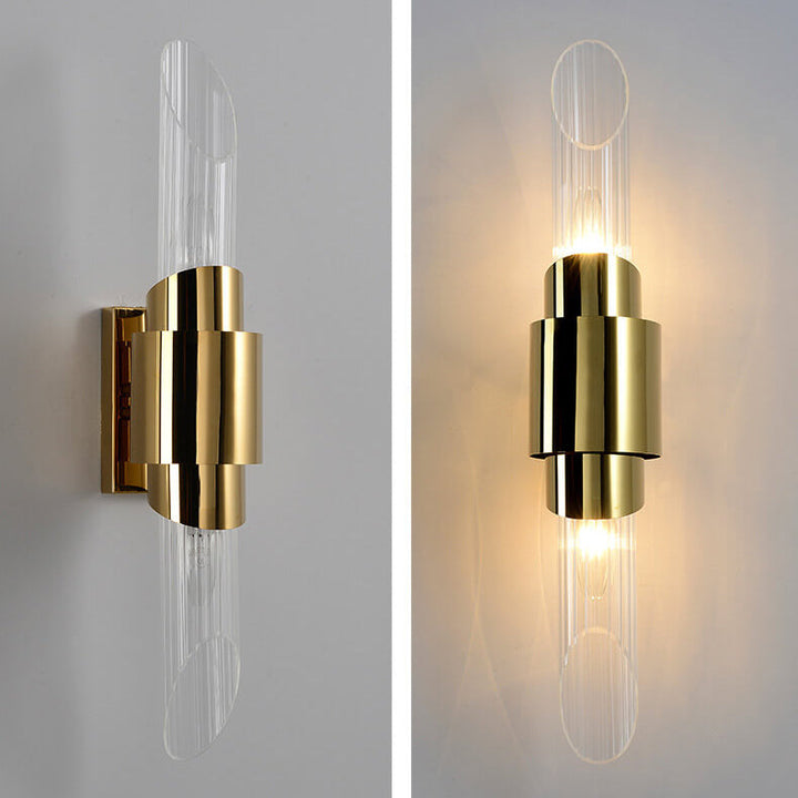 Applique Murale à Colonne en Verre en Acier Inoxydable Moderne de Luxe avec 2 Lumières 
