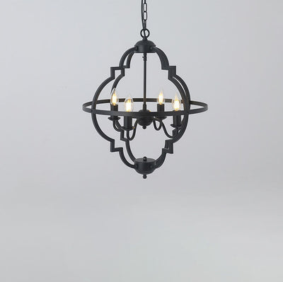 Retro Industrial Pure Black Iron Sphere 4-Light Island Light Chandelier