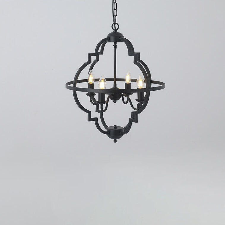 Retro Industrial Pure Black Iron Sphere 4-Light Island Light Chandelier