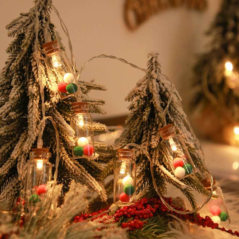 Lumière de chaîne décorative à LED de Noël avec bouteille à souhaits, arbre, neige et boîtier à piles 