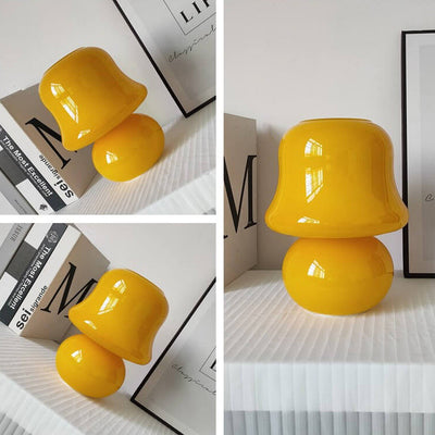 French Cream Handmade Glass Mushroom 1-Light Table Lamp