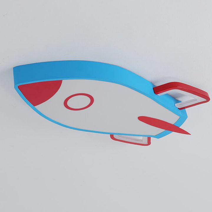 LED-Deckenleuchte aus Aluminium in Raketenform mit Cartoon-Motiv 