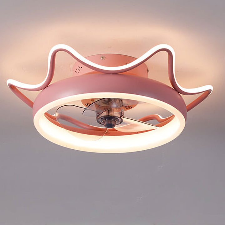 Nordic Light Luxury Round Wrought Iron LED Flush Mount Ceiling Fan Light