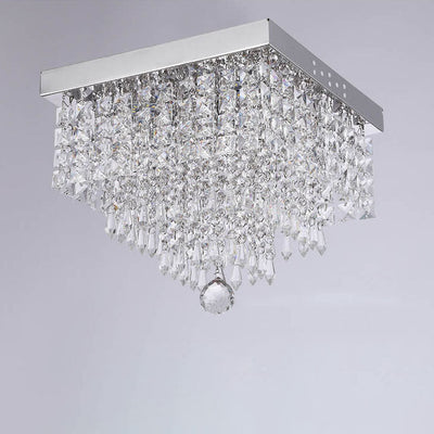 Plafonnier LED moderne carré en acier inoxydable avec abat-jour en cristal 