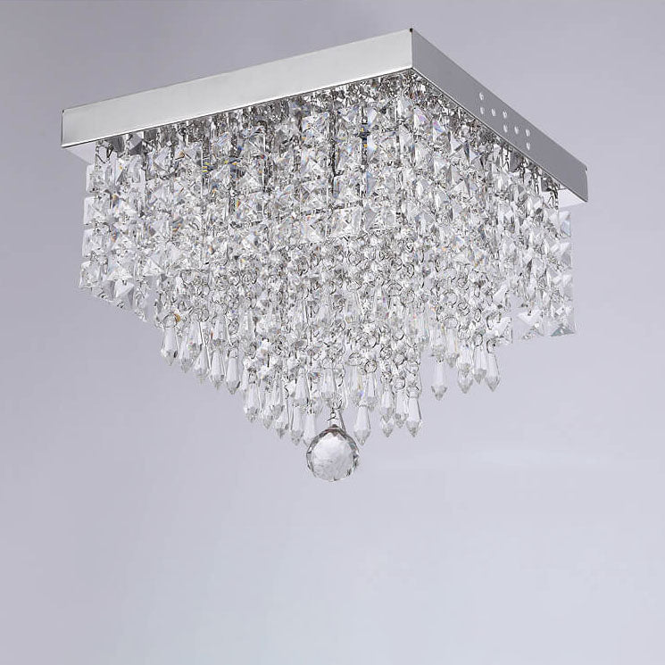 Modern Light Luxury Square Stainless Steel Crystal Lampshade LED Flush Mount Ceiling Light