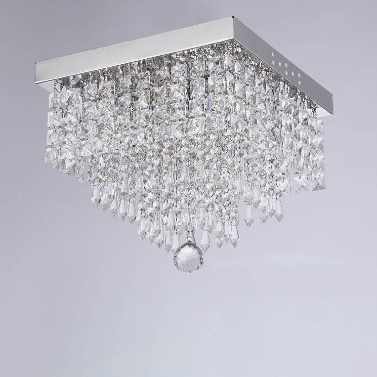 Plafonnier LED moderne carré en acier inoxydable avec abat-jour en cristal 