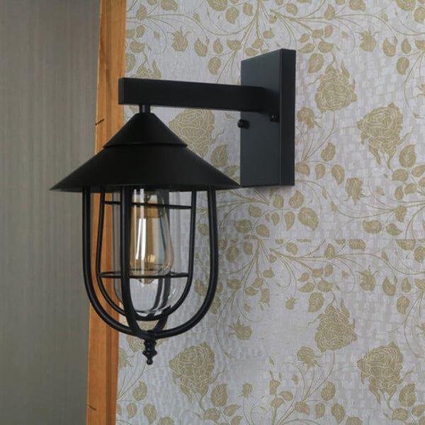 Vintage Industrial Iron Lantern Indoor Outdoor 1-Light Wall Sconce Lamp