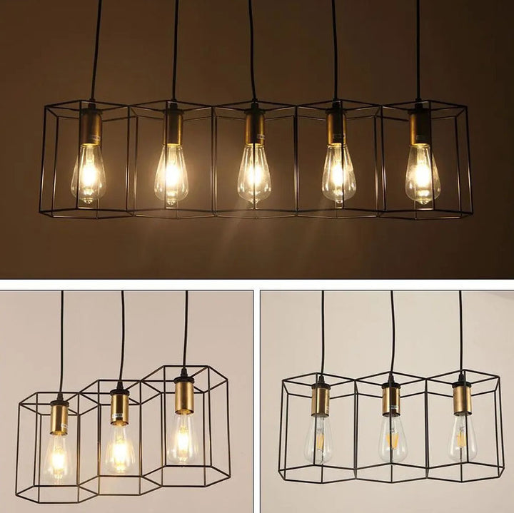 Zeitgenössischer industrieller geometrischer Rahmen aus Eisen mit 3/5-flammiger Insel-Licht-Kronleuchter für Wohnzimmer &amp; Esszimmer 
