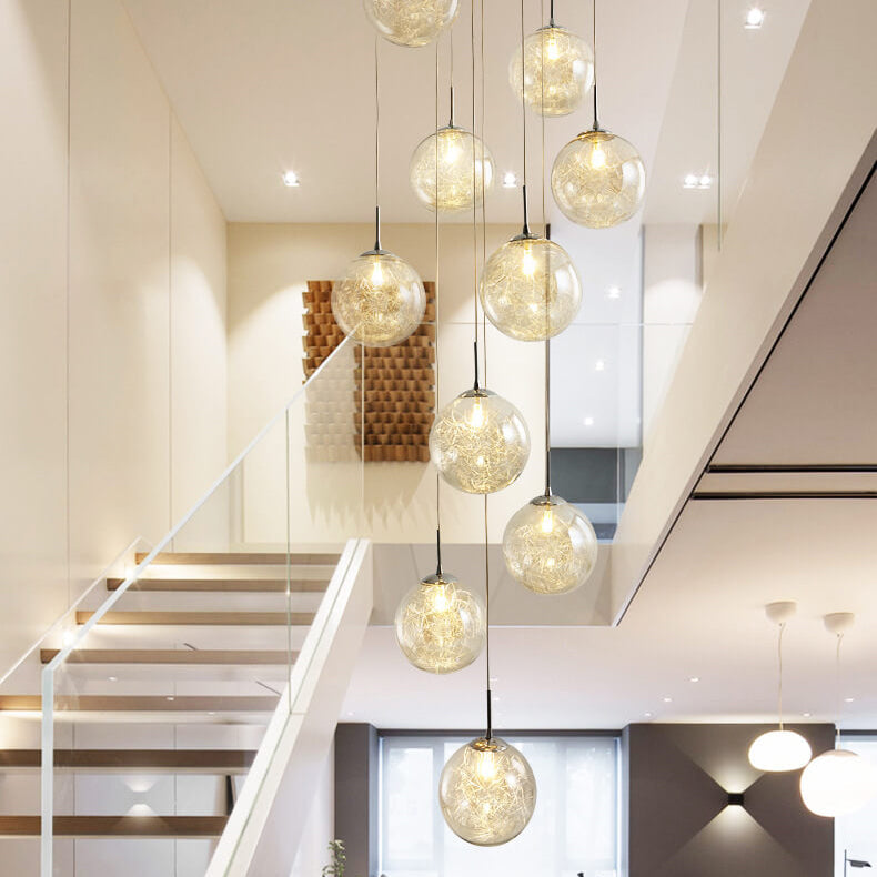 Modern Luxury Staircase Glass Ball Shade Loft Chandelier