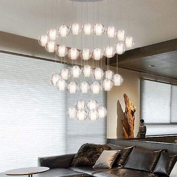 Modern Luxury Staircase Crystal Orb Ball Shade LED Loft Chandelier