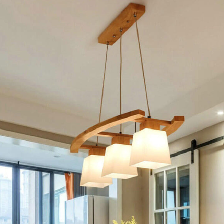 Nordische minimalistische Massivholz-Glas-Insel-Leuchte 3-Licht-Kronleuchter 
