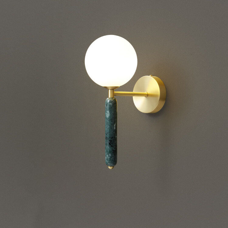 Nordic Ball Shade Marble Straight Arm 1-Light Wall Sconce Lamp