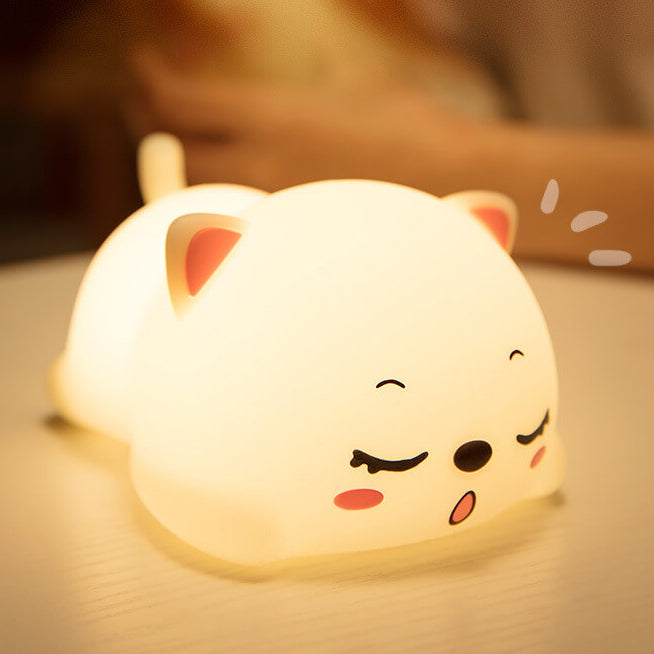 Lámpara de mesa con luz nocturna LED de control remoto de silicona creativa y encantadora de gato 