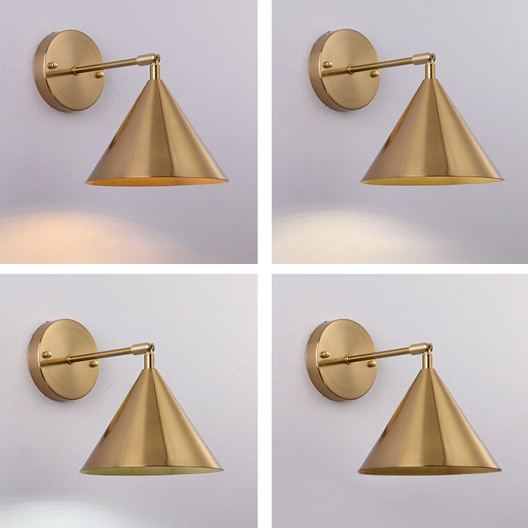 Modern Simple Iron Plated Brass Cone Round 1-Light Wall Sconce Lamp