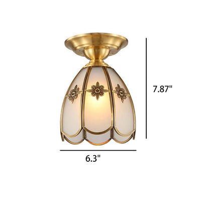 All Copper Frosted Glass Country Style 1-Light Semi-Flush Mount Light