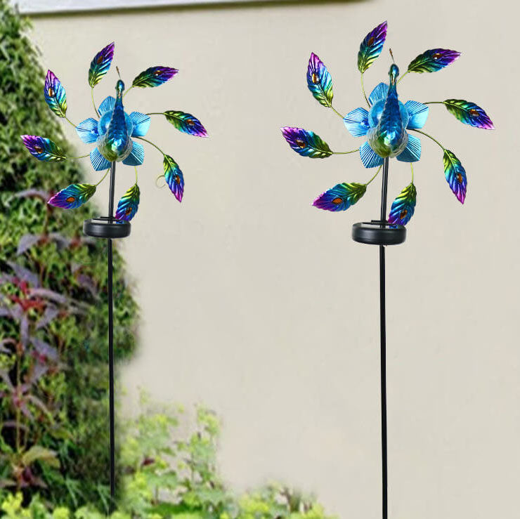 Solar Peacock Windmill Outdoor Garden Decorative Landscape Light