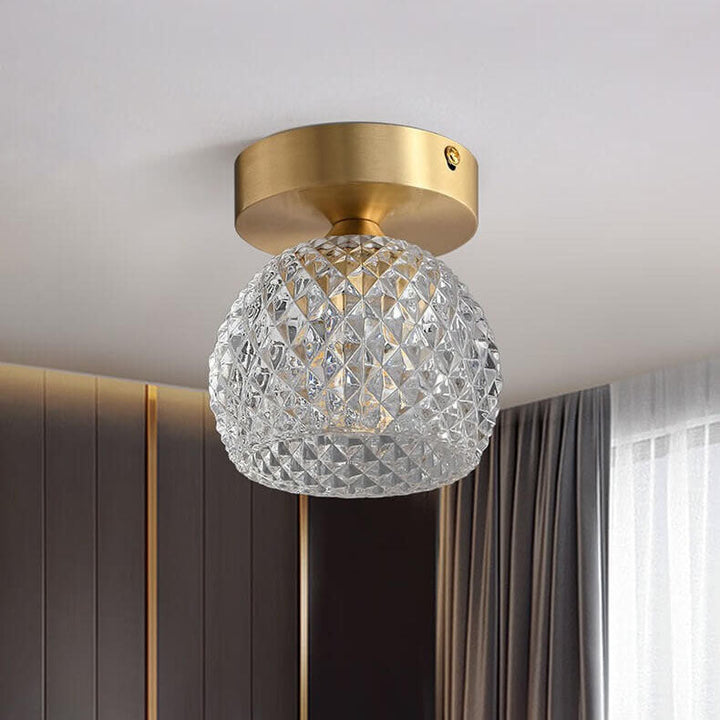 Moderne minimalistische Ananas Vollkupfer Kristallglas 1-Licht Semi-Flush Mount Deckenleuchte 