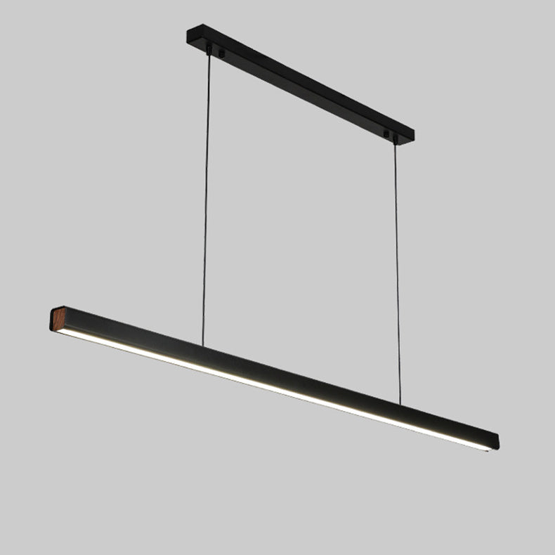 Modern Minimalist Walnut Aluminum Straight Line LED Island Light Chandelier For Dining Room