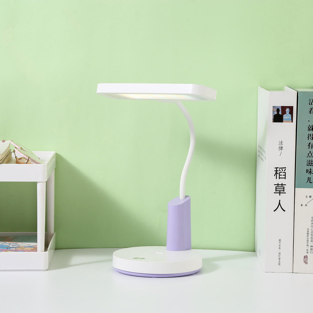 Modern Minimalist Plastic Long Shade Round Base Touch Charging LED Desk Lamp for Bedroom