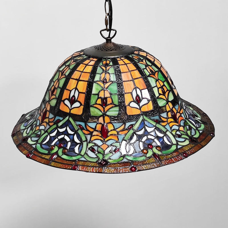 European Style Tiffany Dome Stained Glass Dragonfly Flower 2-Light Chandelier