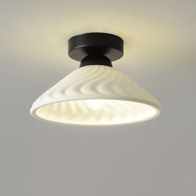 Nordic Minimal Textured Ceramic Cone Round 1-Light Semi-Flush Mount Ceiling Light