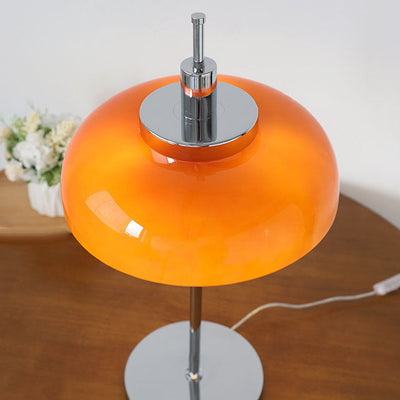 Vintage Simple Orange Dome Chrome Base 3-Light Table Lamp