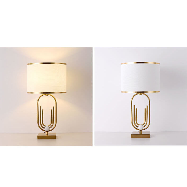 Lampe de table moderne minimaliste en tissu imitation cuivre à 1 lumière 
