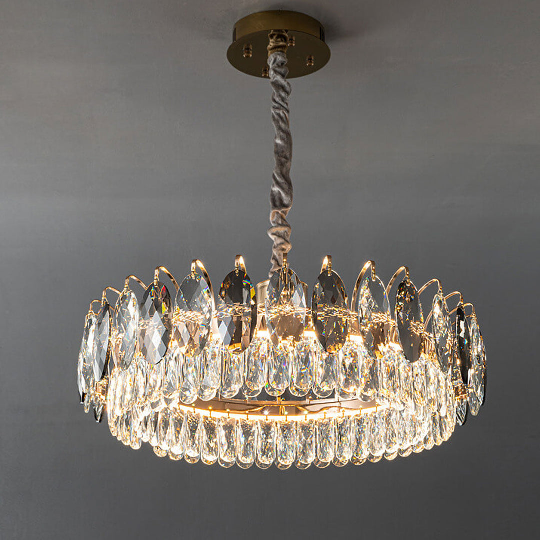 Lustre LED rond en cristal de luxe léger européen 