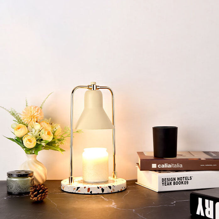 Lampe de table en cire fondue à 2 lumières avec abat-jour en marbre jaune moderne 