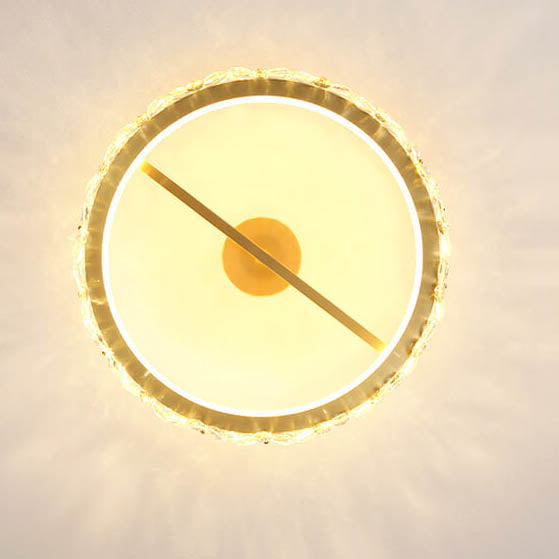 Moderne Luxus Kristall Blütenblatt Ring LED Deckenleuchte in halber Einbauhöhe 