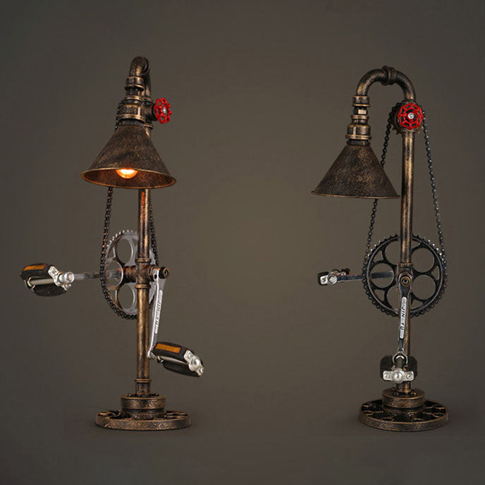 Industrial Vintage Iron Gear Plumbing Metal 2-Light Table Lamp