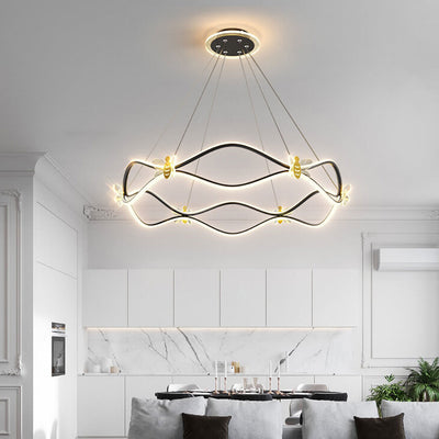 Modern Minimalist Wave Iron 3/4-Light LED Island Light Chandelier