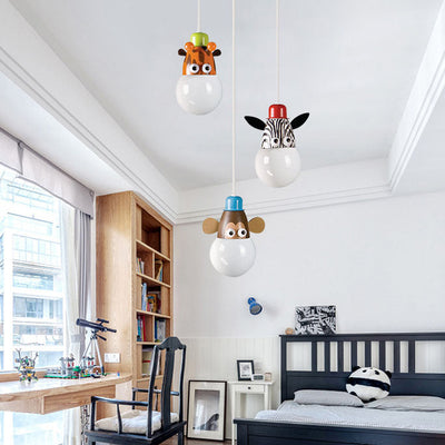 Contemporary Creative Acrylic Cartoon Animal Hardware Frame 3-Light Kids Chandelier For Bedroom