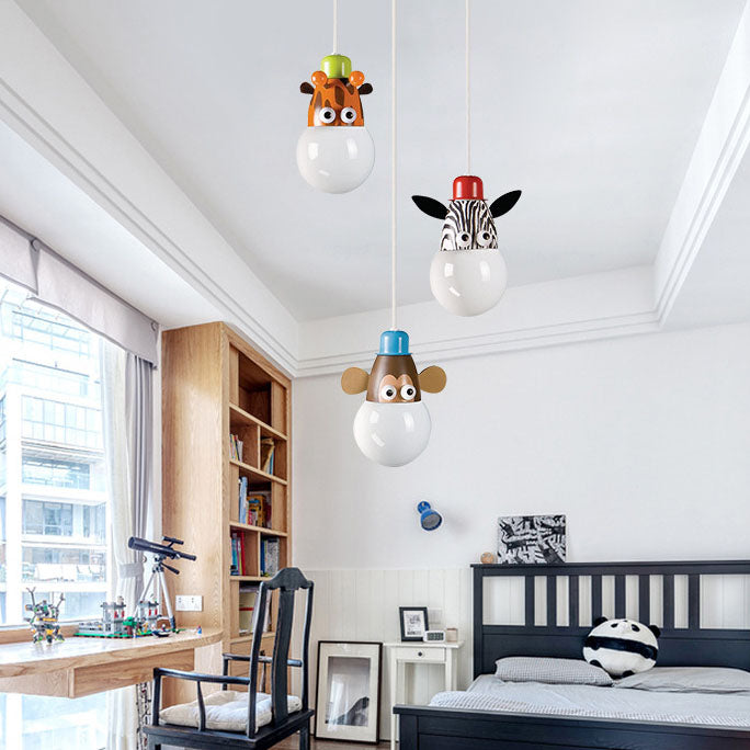 Contemporary Creative Acrylic Cartoon Animal Hardware Frame 3-Light Kids Chandelier For Bedroom